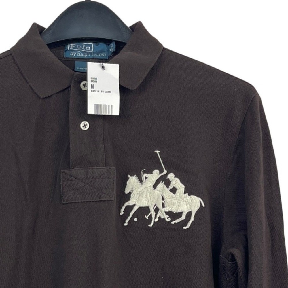 NEW Polo Ralph Lauren BIG PONY Mens M Cotton Long Sleeve Polo Brown‎ Stampede #3